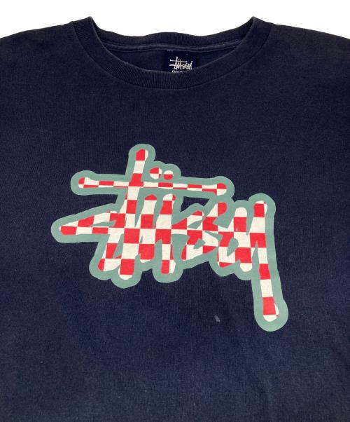 stussy（ステューシー）stussy (ステューシー) チェック柄ロゴTシャツ ネイビー サイズ:Mの古着・服飾アイテム