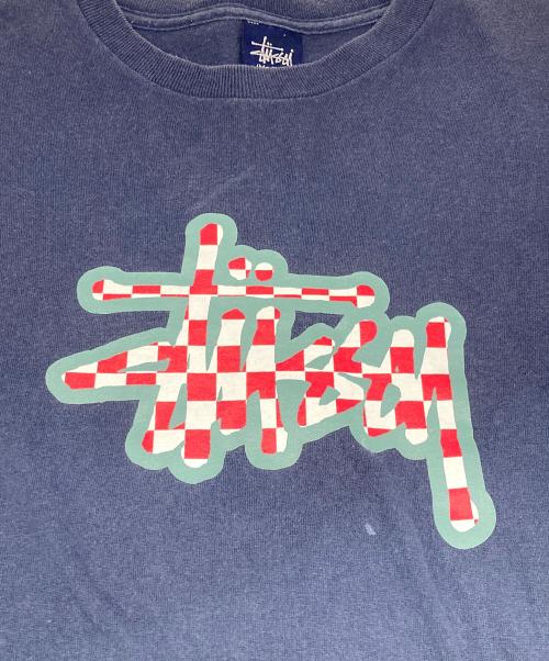 stussy（ステューシー）stussy (ステューシー) チェック柄ロゴTシャツ ネイビー サイズ:Mの古着・服飾アイテム