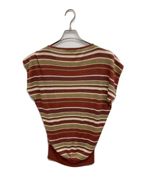 ISSEY MIYAKE（イッセイミヤケ）ISSEY MIYAKE (イッセイミヤケ) リネン混ボーダードルマンニット ベージュ×レッド サイズ:Freeの古着・服飾アイテム