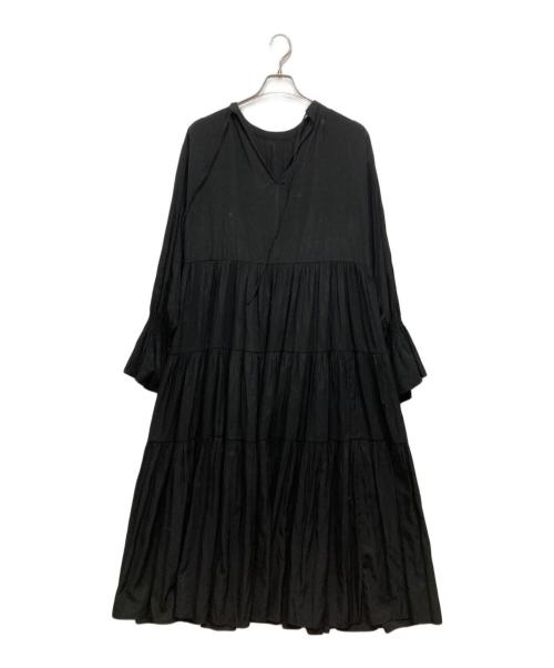 Loungedress（ラウンジドレス）Loungedress (ラウンジドレス) サテンティアードワンピース ブラック サイズ:FREEの古着・服飾アイテム