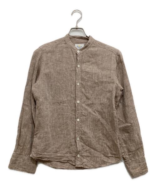 giannetto（ジャンネット）giannetto (ジャンネット) VINCI FIT/リネンバンドカラーシャツ ブラウン サイズ:SIZE14/36の古着・服飾アイテム