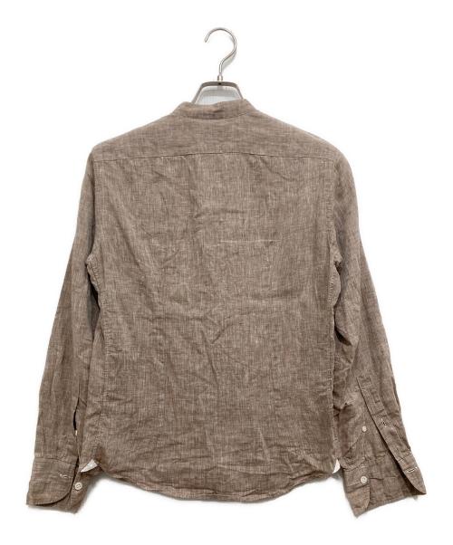 giannetto（ジャンネット）giannetto (ジャンネット) VINCI FIT/リネンバンドカラーシャツ ブラウン サイズ:SIZE14/36の古着・服飾アイテム