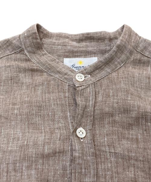 giannetto（ジャンネット）giannetto (ジャンネット) VINCI FIT/リネンバンドカラーシャツ ブラウン サイズ:SIZE14/36の古着・服飾アイテム