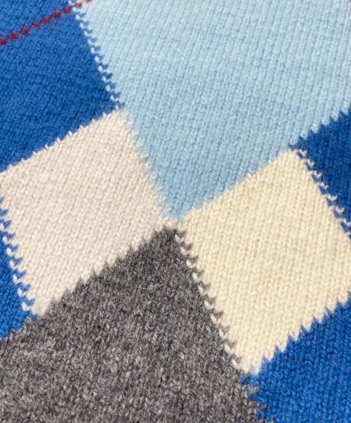 CELINE（セリーヌ）CELINE (セリーヌ) 90’sカシミヤVネックアーガイルチェックニット グレー サイズ:SIZE40の古着・服飾アイテム