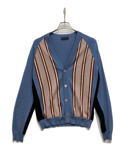 PRADA（プラダ）PRADA (プラダ) ストライプウールニットカーディガン ブルー サイズ:48の古着・服飾アイテム