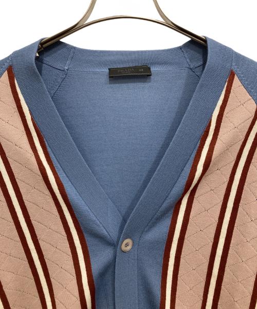 PRADA（プラダ）PRADA (プラダ) ストライプウールニットカーディガン ブルー サイズ:48の古着・服飾アイテム