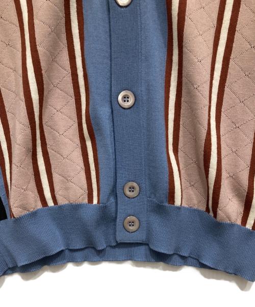 PRADA（プラダ）PRADA (プラダ) ストライプウールニットカーディガン ブルー サイズ:48の古着・服飾アイテム