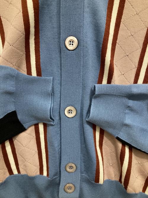 PRADA（プラダ）PRADA (プラダ) ストライプウールニットカーディガン ブルー サイズ:48の古着・服飾アイテム