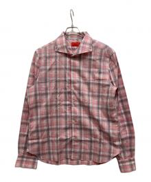 ISAIA（イザイア）の古着「イタリアンカラー長袖チェックBDシャツ」｜ピンク