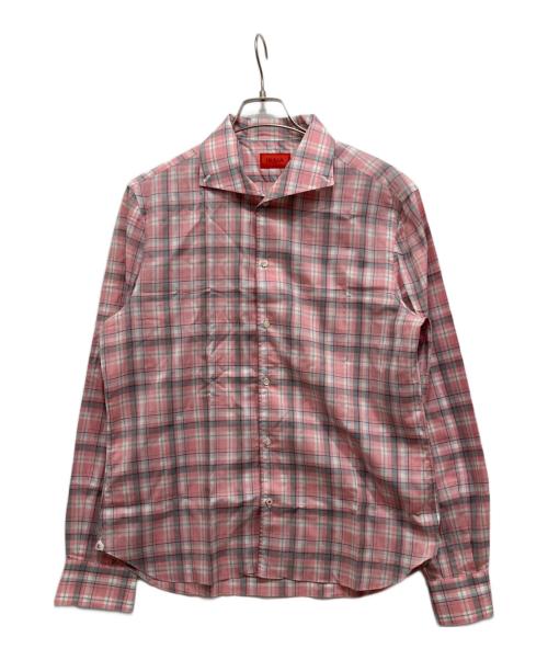 ISAIA（イザイア）ISAIA (イザイア) イタリアンカラー長袖チェックBDシャツ ピンク サイズ:42の古着・服飾アイテム