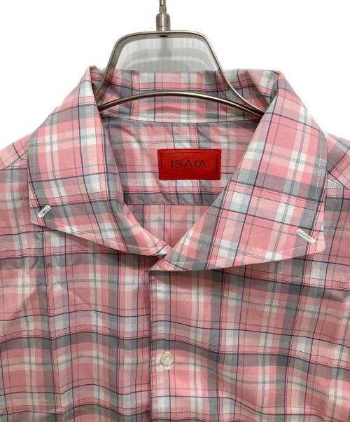 ISAIA（イザイア）ISAIA (イザイア) イタリアンカラー長袖チェックBDシャツ ピンク サイズ:42の古着・服飾アイテム
