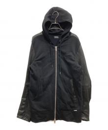 DIESEL（ディーゼル）の古着「レザースリーブジップパーカー」｜ブラック
