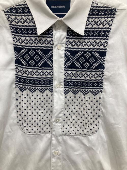 MIHARA YASUHIRO（ミハラヤスヒロ）MIHARA YASUHIRO (ミハラヤスヒロ) ニット切替シャツ ホワイト×ネイビー サイズ:50の古着・服飾アイテム