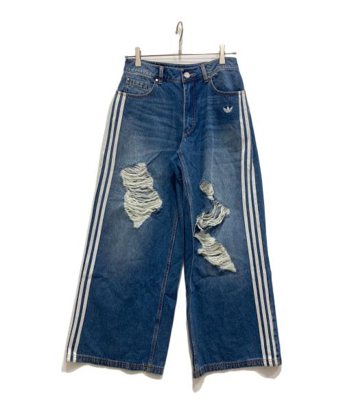 adidas（アディダス）adidas (アディダス) ルーズデニムディストレストパンツ インディゴ サイズ:W26×L30の古着・服飾アイテム