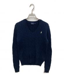 POLO RALPH LAUREN（ポロ・ラルフローレン）の古着「Vネックコットンニット」｜ネイビー