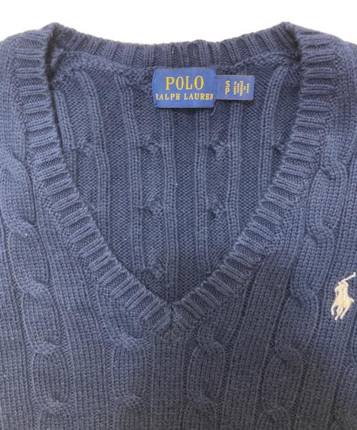 POLO RALPH LAUREN（ポロ・ラルフローレン）POLO RALPH LAUREN (ポロ・ラルフローレン) Vネックコットンニット ネイビー サイズ:Sの古着・服飾アイテム