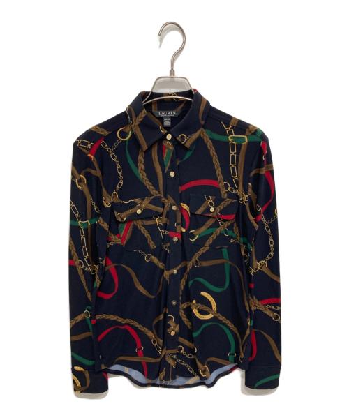 LAUREN RALPH LAUREN（ローレン ラルフ ローレン）LAUREN RALPH LAUREN (ローレン ラルフ ローレン) ジャージースカーフ柄シャツ ネイビー サイズ:XSの古着・服飾アイテム