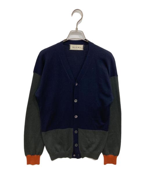 MARNI（マルニ）MARNI (マルニ) バイカラーニットカーディガン ネイビー×グレー サイズ:46の古着・服飾アイテム