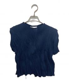 GONGDID DESIGN（ゴンディッドデザイン）の古着「Wavy Crop Top/プリーツ半袖カットソー」｜ネイビー