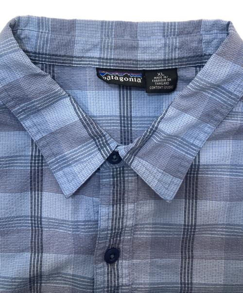 Patagonia（パタゴニア）Patagonia (パタゴニア) 半袖シアサッカーチェックシャツ スカイブルー サイズ:XLの古着・服飾アイテム