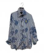 Vivienne Westwood ANGLOMANIAヴィヴィアンウエストウッドアングロマニア）の古着「CHAOS SHIRT/ジャガード総柄ストライプロングシャツ」｜ホワイト×ブルー
