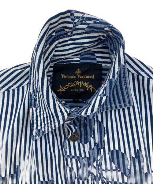 Vivienne Westwood ANGLOMANIA（ヴィヴィアンウエストウッドアングロマニア）VIVIENNE WESTWOOD ANGLOMANIA (ヴィヴィアンウエストウッドアングロマニア) CHAOS SHIRT/ジャガード総柄ストライプロングシャツ ホワイト×ブルー サイズ:Mの古着・服飾アイテム