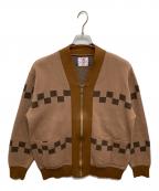 son of the cheese（サノバチーズ））の古着「Chessboard Check Cardigan/ジップニットカーディガン」｜ブラウン