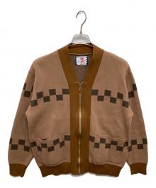 son of the cheese（（サノバチーズ））の古着「Chessboard Check Cardigan/ジップニットカーディガン」｜ブラウン