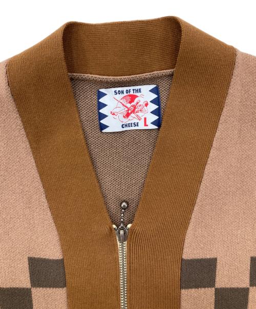 son of the cheese（（サノバチーズ））SON OF THE CHEESE (（サノバチーズ）) Chessboard Check Cardigan/ジップニットカーディガン ブラウン サイズ:Lの古着・服飾アイテム