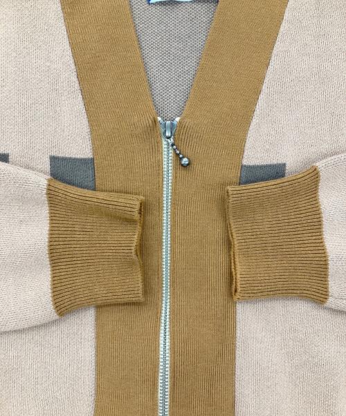 son of the cheese（（サノバチーズ））SON OF THE CHEESE (（サノバチーズ）) Chessboard Check Cardigan/ジップニットカーディガン ブラウン サイズ:Lの古着・服飾アイテム