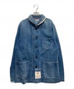 BLUE BLUEブルーブルー）の古着「リペア加工ショールカラーデニムジャケット」｜インディゴ