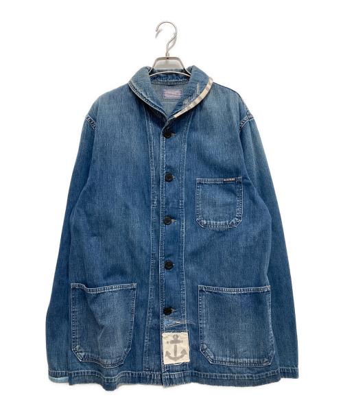 BLUE BLUE（ブルーブルー）BLUE BLUE (ブルーブルー) リペア加工ショールカラーデニムジャケット インディゴ サイズ:SIZ4の古着・服飾アイテム