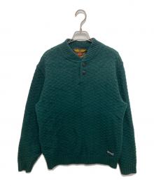 CALEE（キャリー）の古着「HENLEY NECK HERRINGBONE KNIT SWEATER/ヘンリーネックヘリンボーンニット」｜グリーン