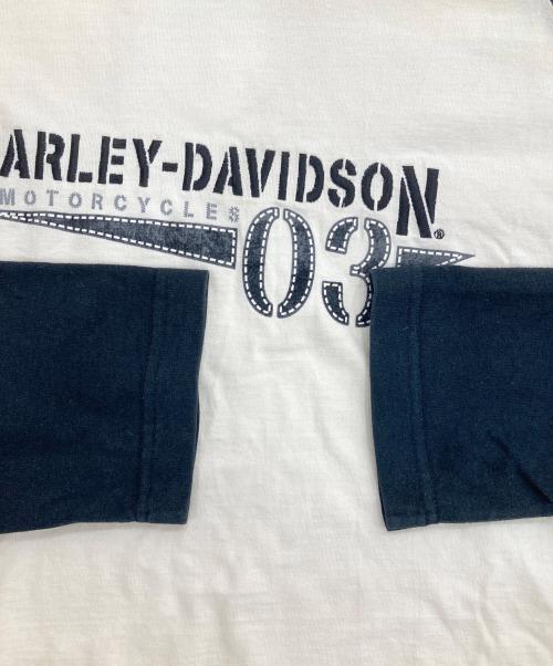 HARLEY-DAVIDSON（ハーレーダビッドソン）HARLEY-DAVIDSON (ハーレーダビッドソン) ラグランカットソー ブラック×ホワイト サイズ:Lの古着・服飾アイテム
