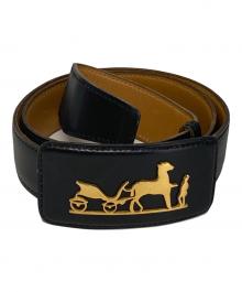 HERMES（エルメス）の古着「馬車モチーフベルト」｜ブラック