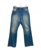 MAATEE&SONSマーティーアンドサンズ）の古着「DENIM FLAIR/ユーズド加工フレアデニムパンツ」｜インディゴ