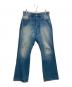 MAATEE&SONS（マーティーアンドサンズ）の古着「DENIM FLAIR/ユーズド加工フレアデニムパンツ」｜インディゴ