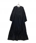 ne quittez pasヌキテパ）の古着「Cotton Jacquard Lace Yoke Dress/コットンジャカード レースヨークワンピース」｜ブラック