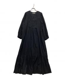 ne quittez pas（ヌキテパ）の古着「Cotton Jacquard Lace Yoke Dress/コットンジャカード レースヨークワンピース」｜ブラック