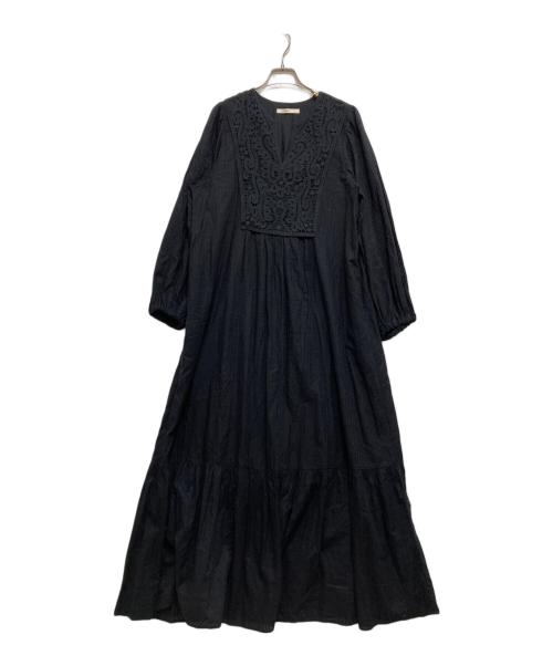 ne quittez pas（ヌキテパ）ne quittez pas (ヌキテパ) Cotton Jacquard Lace Yoke Dress/コットンジャカード レースヨークワンピース ブラック サイズ:Mの古着・服飾アイテム
