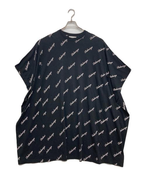 BALENCIAGA（バレンシアガ）BALENCIAGA (バレンシアガ) ロゴ オーバーサイズ ポンチョ/スクリプトロゴプリントTシャツドレス ブラック サイズ:XSの古着・服飾アイテム