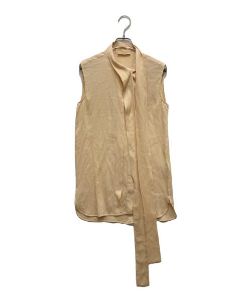 CELINE（セリーヌ）CELINE (セリーヌ) シルクノースリーブボウタイブラウス ベージュ サイズ:SIZE34の古着・服飾アイテム