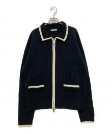 ZARA（ザラ）の古着「コントラストジップアップカーディガン」｜ブラック×ホワイト