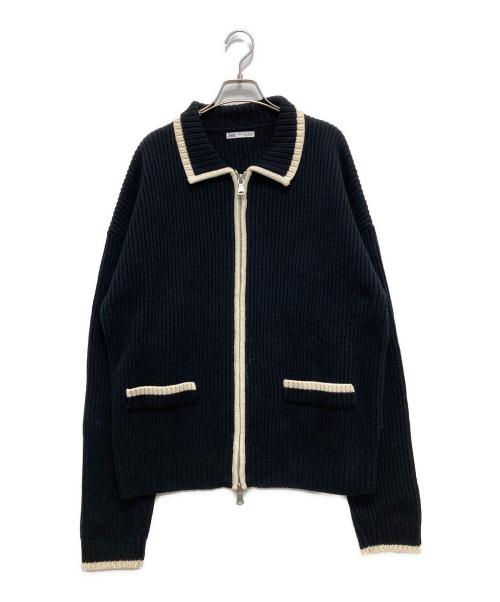 ZARA（ザラ）ZARA (ザラ) コントラストジップアップカーディガン ブラック×ホワイト サイズ:XLの古着・服飾アイテム