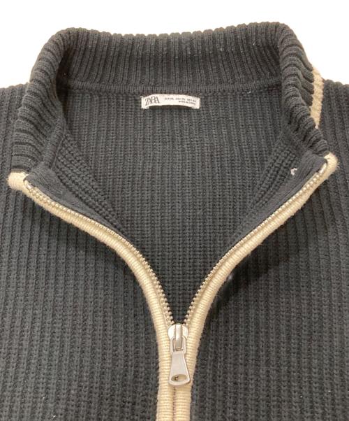 ZARA（ザラ）ZARA (ザラ) コントラストジップアップカーディガン ブラック×ホワイト サイズ:XLの古着・服飾アイテム