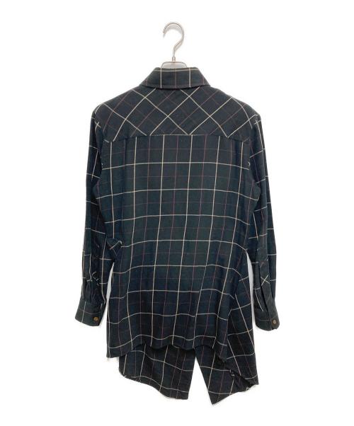 Vivienne Westwood man（ヴィヴィアン ウェストウッド マン）Vivienne Westwood man (ヴィヴィアン ウェストウッド マン) 変形デザインロングチェックシャツ ブラック サイズ:46の古着・服飾アイテム