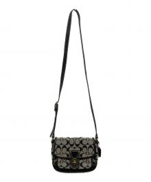 COACH（コーチ）の古着「ターンロックシグネチャーショルダーバッグ」｜ベージュ×ブラック