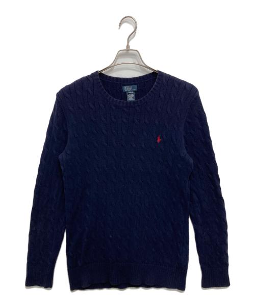 POLO RALPH LAUREN（ポロ・ラルフローレン）POLO RALPH LAUREN (ポロ・ラルフローレン) 刺繍ケーブルニット ネイビー サイズ:XLの古着・服飾アイテム