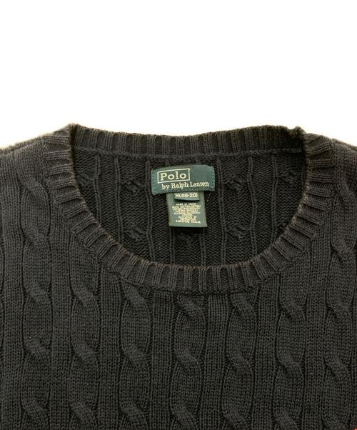 POLO RALPH LAUREN（ポロ・ラルフローレン）POLO RALPH LAUREN (ポロ・ラルフローレン) 刺繍ケーブルニット ネイビー サイズ:XLの古着・服飾アイテム