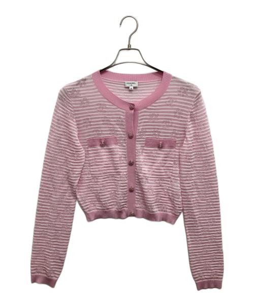 CHANEL（シャネル）CHANEL (シャネル) ココマークロゴラインストーンボタンボレロカーディガン ピンク サイズ:SIZE38の古着・服飾アイテム